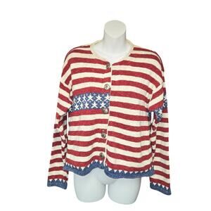 Sage Creek by Liz Ence Womens Large Cardigan Sweater Knit American Flag July